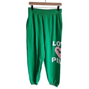 Victoria's Secret PINK Kelly Green Campus Glitter Love Pink Logo Joggers